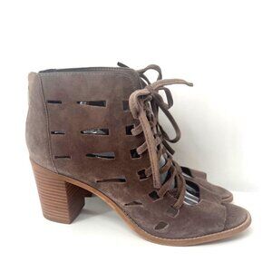 Vince Camuto Womens Brown Suede Lace-Up Peep-Toe Heeled Sandals Size 8.5